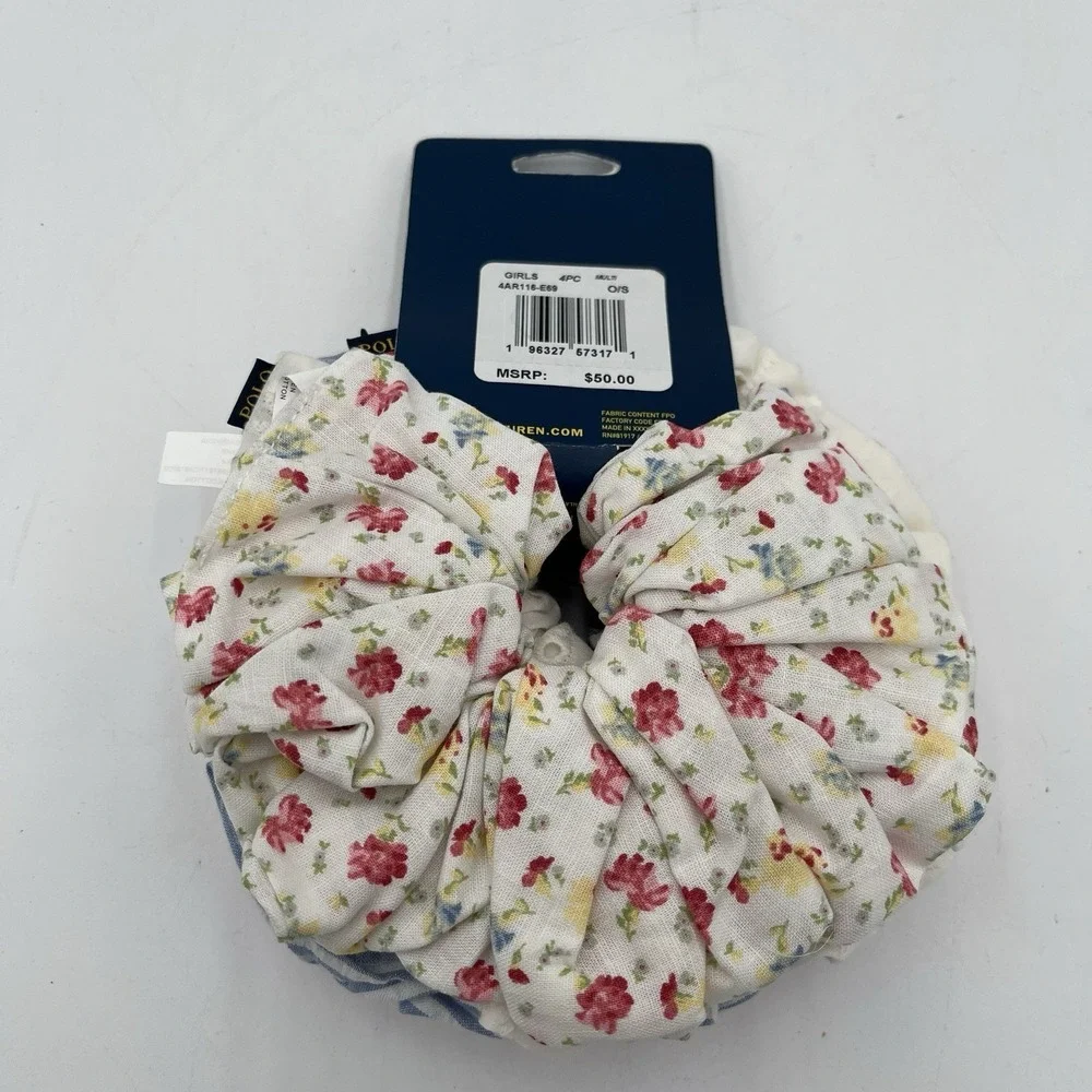 BRAND NEW!! Polo Ralph Lauren 4-Pack Scrunchie‎ Pink, Blue, White, Flowers